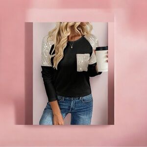 Black and Gold Long Sleeve Women's Top